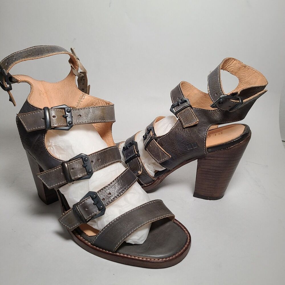 Bed Stu Women Sandals Isha Strappy Block Heel Taupe Mason Gladiator Shoe US 9.5